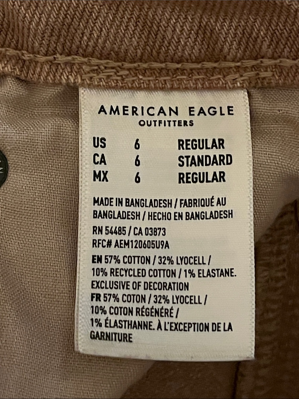 AE Khaki Colored Denim Low Rise Flare Jeans - Tan/Light Brown - Size 6 - Picture 11 of 11
